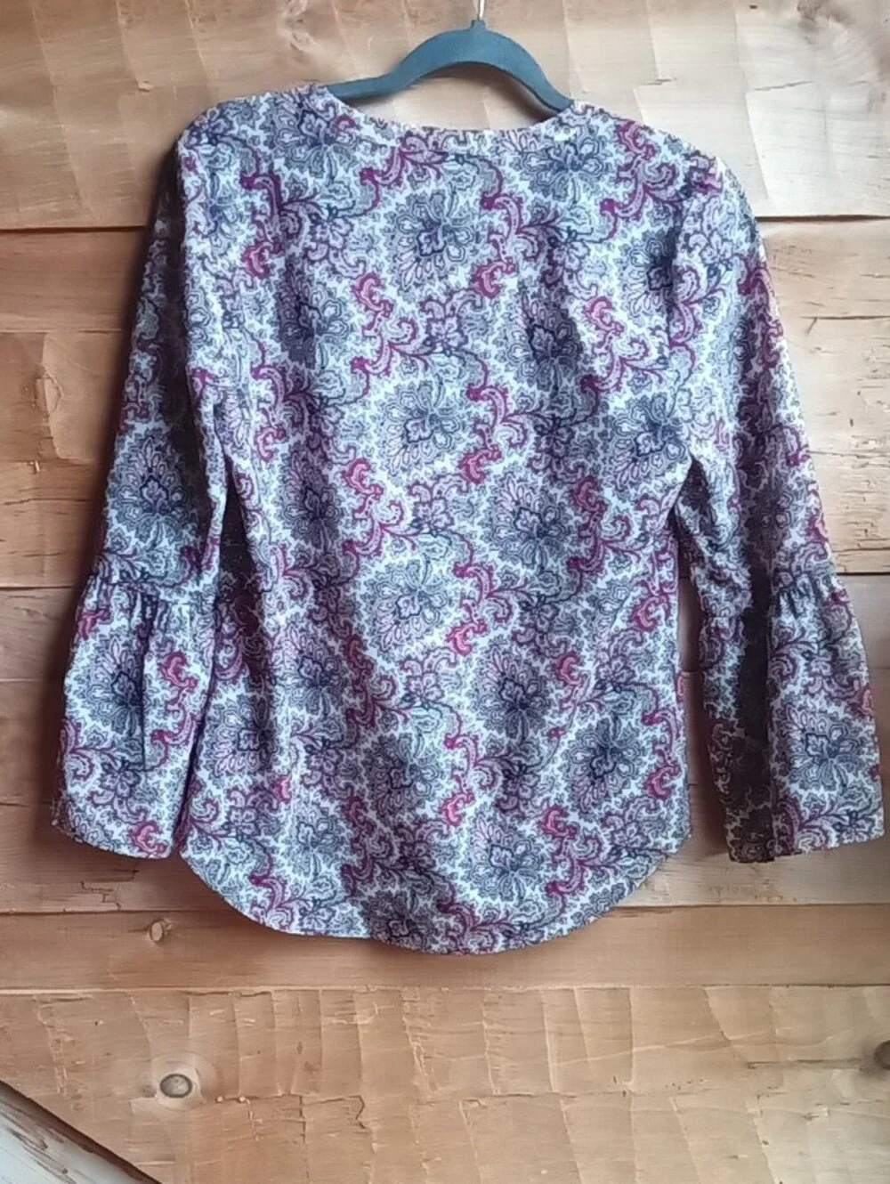 J Crew Pink Green Paisley Blouse with Pink, Green and Navy Accents